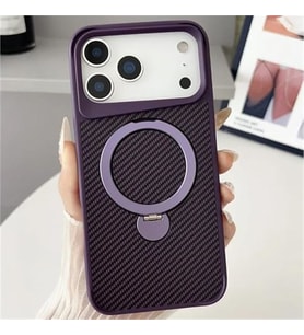 Coverzone iPhone 17 ile uyumlu K?l?f Karbon Fiber G�r�n�ml� Magsafe ile uyumlu Stand olabilen Carbon Case Tam G�vde Koruyucu Telefon K?l?f? Purple