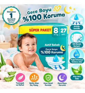 Mey İthalat® Aktif Bebek Süper Paket Bebek Bezi 8 Beden 27 Adet