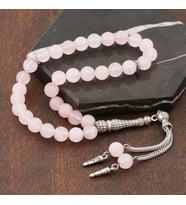 ?Doğaltaş Metal Püsküllü Pembe Kuvars Taşlı Tesbih
