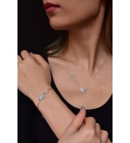 Papatya Silver 925 Ayar Gümüş Rodyum Kaplama Papatya Ve Yusufçuk Kolye Bileklik Set
