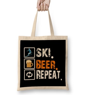 Funny Ski Beer Repeat Skiing & Skiers Bez Çanta Uzun Saplı