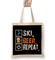 Funny Ski Beer Repeat Skiing & Skiers Bez Çanta Uzun Saplı