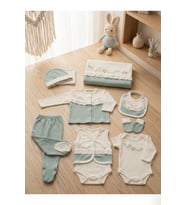 Nakışlı %100 Pamuk Unisex Bebek Hastane Çıkışı 10’lu Set – 0–1 Yaş