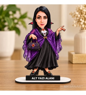 Kişiye Özel Fotoğraflı Cadılar Bayramı Karikatür MDF Karikatürlü 18 cm MDF Masaüstü Biblo - Masaüstü Hediye 2. Model