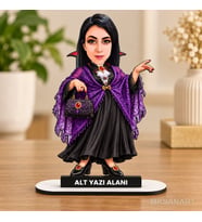 Kişiye Özel Fotoğraflı Cadılar Bayramı Karikatür MDF Karikatürlü 18 cm MDF Masaüstü Biblo - Masaüstü Hediye 2. Model