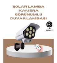 Güneş Enerjili LED Lamba + Güvenlik Kamerası Görünümlü– 5-8 m Hareket Algılamalı, Beyaz Işık