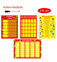 Çocuklar İçin Planlayıcı Set - Sarı Kırmızı (Alışkanlık Takibi, Haftalık Planlayıcı, Sorumluluk Takibi, Ders Programı) (Çok Renkli)