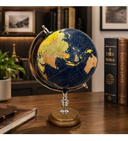 Dekoratif Dünya Küresi Ahşap Tabanlı Gold Detaylı Vintage Masaüstü Globe