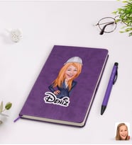 BK Gift Kişiye Özel Kadın Mühendis Karikatürlü Mor Termo Deri Defter Kalem Seti Model 1