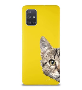 Samsung Galaxy A71 Soft Premier Kapak Catface Tasarımlı Silikon Kılıf - Sarı (Şeffaf)