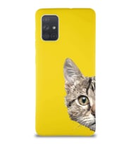 Samsung Galaxy A71 Soft Premier Kapak Catface Tasarımlı Silikon Kılıf - Sarı (Şeffaf)