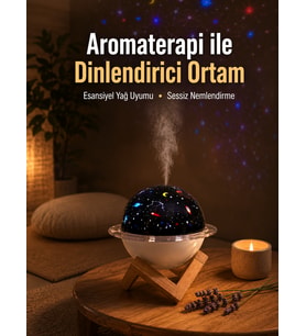 Projektör ışıklı, aromaterapi uyumlu mini masaüstü ha nemlendirici cihaz