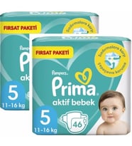 Prima Bebek Bezi Aktif Bebek 5 Beden 92 adet (46x2 Paket) Junior Fırsat Paketi