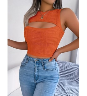 Kadın Kolsuz Bisiklet Yaka Güpüs Dekolteli Triko Crop Bluz