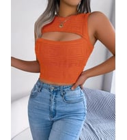 Kadın Kolsuz Bisiklet Yaka Güpüs Dekolteli Triko Crop Bluz