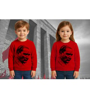 Unisex Ay Yıldızlı 19 Mayıs 29 Ekim 23 Nisan 10 Kasım Atatürk Çocuk 3 İplik Şardonlu Sweatshirt (Kırmızı)