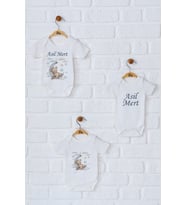 Pia Baby Premium %100 Pamuk İsme Özel Organik Baskılı Üçlü Set Çıtçıtlı Bebek Body Zıbın Modelleri 5018-18 (Ekru)