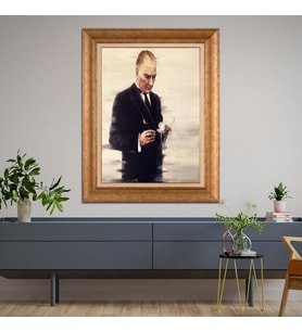 Altın Varaklı Çerçeveli Paspartulu Atatürk Tablo DC1109 (Gold)