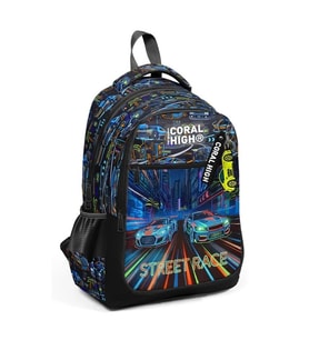 CORAL HIGH 33259 RENKLİ YARIŞ ARABASI DESENLİ ÜÇ BÖLMELİ SIRT ÇANTASI