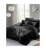 Çift Kişilik Nevresim Takımı Sık Dokuma Pamuk Saten 3d Özel Tasarım Black Leopar