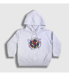 Presmono Unisex Çocuk Beyaz Solving Rubiks Cube Rubik Kupu Kapüşonlu Sweatshirt 340598tt (Beyaz)