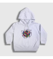 Presmono Unisex Çocuk Beyaz Solving Rubiks Cube Rubik Kupu Kapüşonlu Sweatshirt 340598tt (Beyaz)