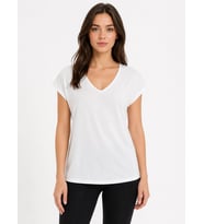 V Yaka Kadın Beyaz Basic T-Shirt