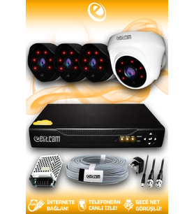 ELITCAM 4 Kameralı Uzay 1 İç Kamera Set HDD'siz Full HD Gece Görüşlü Güvenlik Kamerası Sistemi