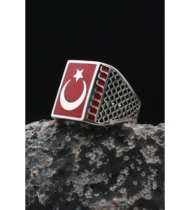 Ay Yıldızlı (AYYILDIZLI) Mineli 925 Ayar Gümüş Yüzük 901921