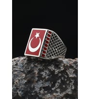Ay Yıldızlı (AYYILDIZLI) Mineli 925 Ayar Gümüş Yüzük 901921