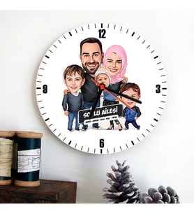 3 Çocuklu Güzel Ailemiz Karikatürlü Duvar Saati