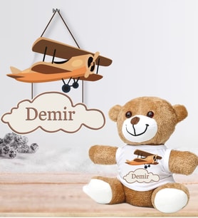 Kişiye Özel Bebek Kapı Süsü ve Peluş Ayıcık Seti – Baby Shower / Hastane Odası