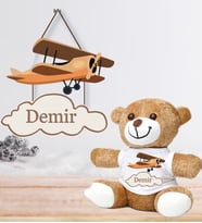 Kişiye Özel Bebek Kapı Süsü ve Peluş Ayıcık Seti – Baby Shower / Hastane Odası