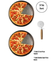 Lüks 3'lü Pizza Tepsisi ve Kesici Seti