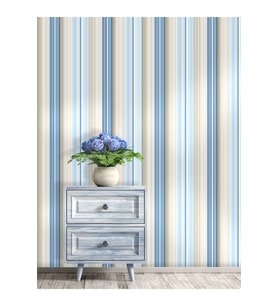 Dreamwall Çizgili Desenli Isı Ve Ses Yalıtımlı  Sağlıklı Tekstil Duvar Kağıdı (Mavi)