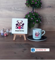 Sevimli Panda Dekoratif Taş, Türk Kahvesi Fincanı Kırmızı İsme Özel Hediye (Model 5)