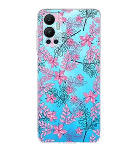PrintiFy İnfinix Hot 12 Uyumlu Kamera Korumalı Floral Pembe Tasarımlı Şeffaf Silikon Kılıf