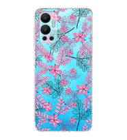 PrintiFy İnfinix Hot 12 Uyumlu Kamera Korumalı Floral Pembe Tasarımlı Şeffaf Silikon Kılıf