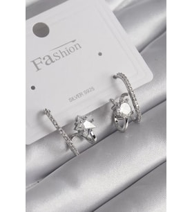 Pirinç Gümüş Renk Zirkon Taşlı Kadın Küpe - TJ-BKP8620