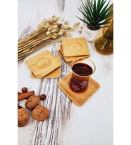 Ahşap Çay Tabağı 6 lı Set Bardak Fincan Kupa Altlığı ( KARE )