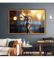 Metal Çerçeveli Yatay Cam Avukat Büro Tablosu Adalet Terazisi (Gold)