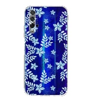 Huawei Honor 20  Kamera korumalı Kapak Floral Mavi Tasarımlı  Şeffaf Kılıf