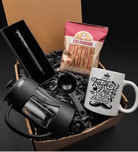 Kişiye Özel Siyah Mat Roller Kalem & Siyah French Press & Beyaz Kupa & Colombian Taze Filtre Kahve Hediye Seti