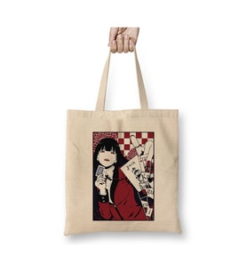 Kakegurui Yumeko Bez Çanta Uzun Saplı Alışveriş Çantası Plaj Çantası (Beyaz)