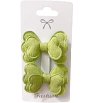 Yeşil Seri Fiyonk Saç Tokası, Kumaş Kelebek Tasarım, Büyük Boy, 2'li Set (Stil-3)