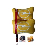 Opel Uyumlu Nakışlı Sarı Polar Ortopedik Seyahat Boyun Yastık / Kırmızı Oto Ayna Askısı