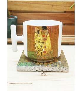 Gustav Klimt Set 9 - T Kulplu Fincan Kupa-Doğal Taş Bardak Altlığı 1