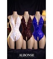 Saks Beyaz Bordo Dantel Detaylı Sırtı Açık Fantezi Gecelik 3’lü Set (Karışık)