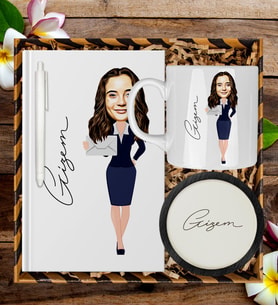Kişiye Özel Karikatür Tasarım Defter Kalem Kupa Ve Bardak Altlığı Hediye Seti 96306