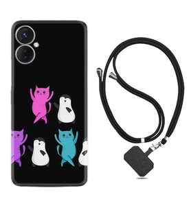Tecno Spark 9T Kılıf Resimli Boyun Askılı İpli Desenli Silikon Series Cat Dance 1824
